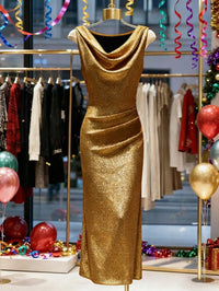 Vestido de Fiesta Ajustado con Brillo, Escote Pronunciado