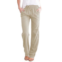 Pantalón Ancho de Algodón y Lino, Cintura Elástica