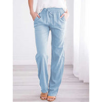 Pantalón Ancho de Algodón y Lino, Cintura Elástica