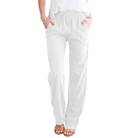 Pantalón Ancho de Algodón y Lino, Cintura Elástica