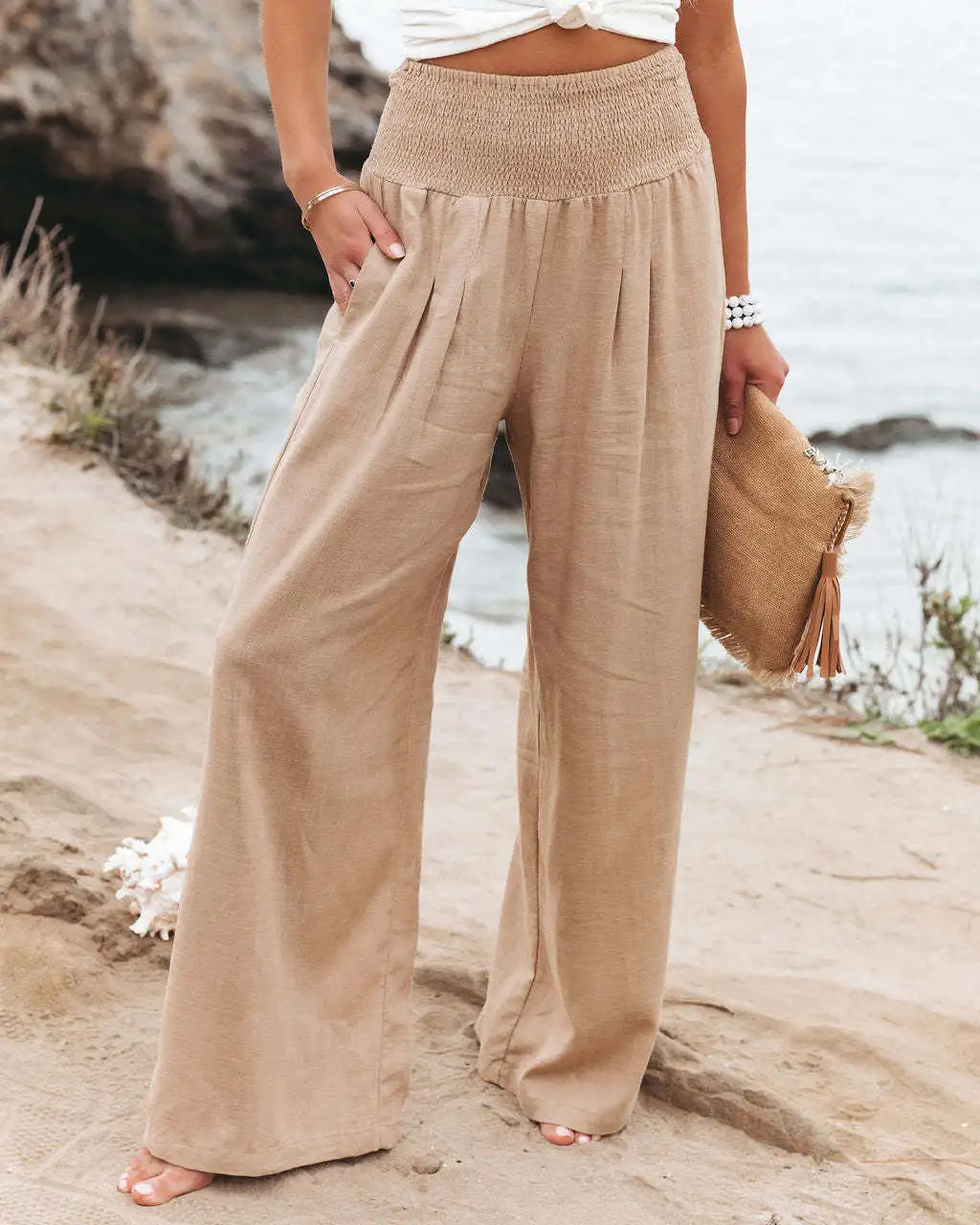 Pantalón Ancho con Cordón, Cintura Media