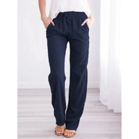 Pantalón Ancho de Algodón y Lino, Cintura Elástica