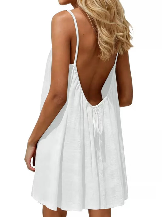 Vestido Lencero Fluido, Espalda Descubierta