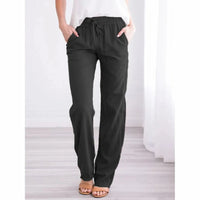 Pantalón Ancho de Algodón y Lino, Cintura Elástica