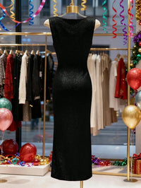 Vestido de Fiesta Ajustado con Brillo, Escote Pronunciado